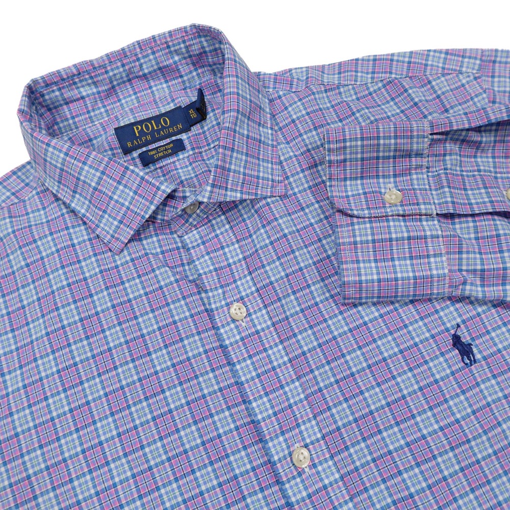 POLO RALPH LAUREN Men's XL Plaid Stretch Long Sleeve Button Down Dress Shirt